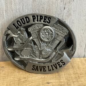 Bergamot‎ Loud Pipes Save Lives Belt Buckle 2006 Biker Motorcycle Vintage USA